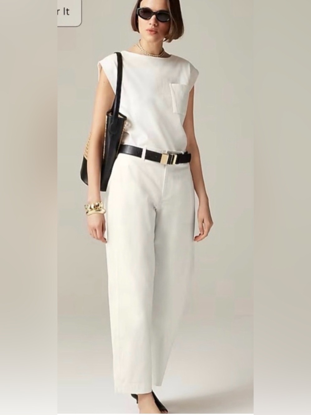 J.Crew Barrel-leg pant in cotton blend in ivory blend